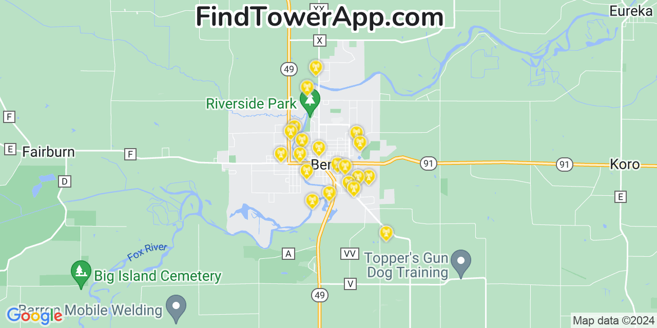 AT&T 4G/5G cell tower coverage map Berlin, Wisconsin