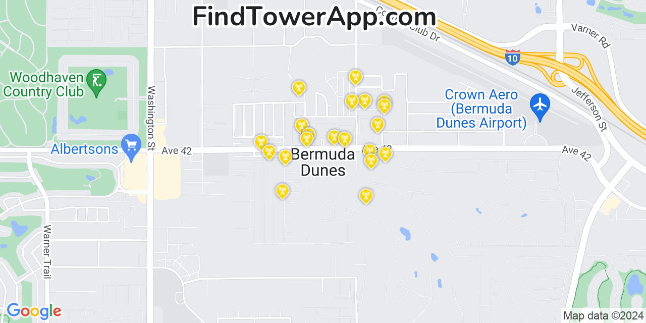 AT&T 4G/5G cell tower coverage map Bermuda Dunes, California