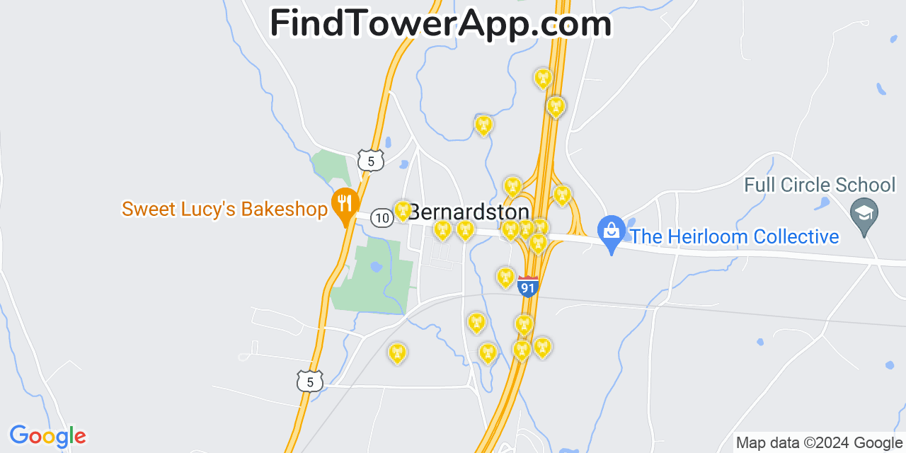 AT&T 4G/5G cell tower coverage map Bernardston, Massachusetts