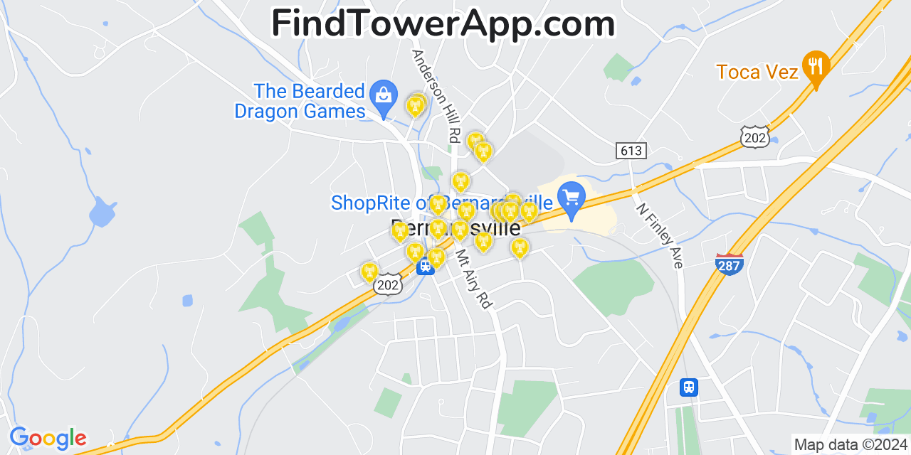 AT&T 4G/5G cell tower coverage map Bernardsville, New Jersey