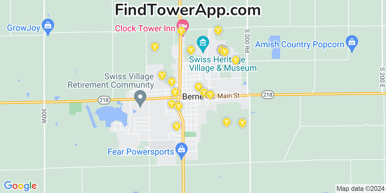AT&T 4G/5G cell tower coverage map Berne, Indiana