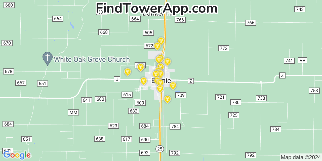 AT&T 4G/5G cell tower coverage map Bernie, Missouri