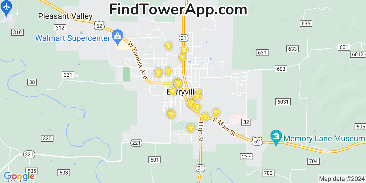 AT&T 4G/5G cell tower coverage map Berryville, Arkansas