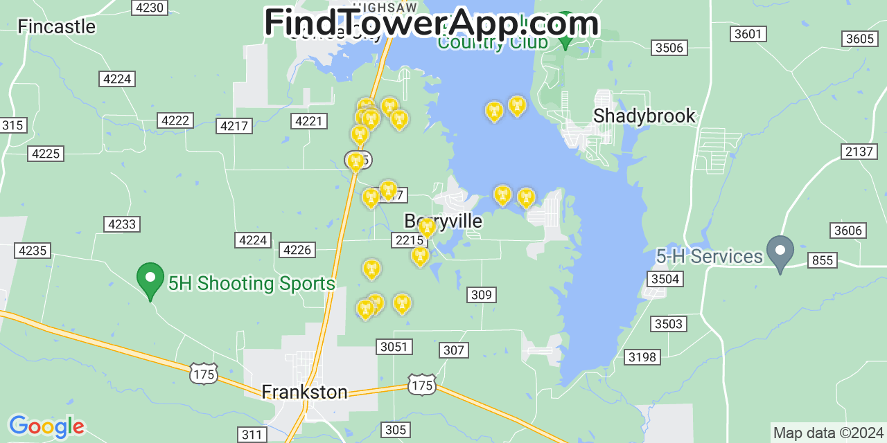 Verizon 4G/5G cell tower coverage map Berryville, Texas