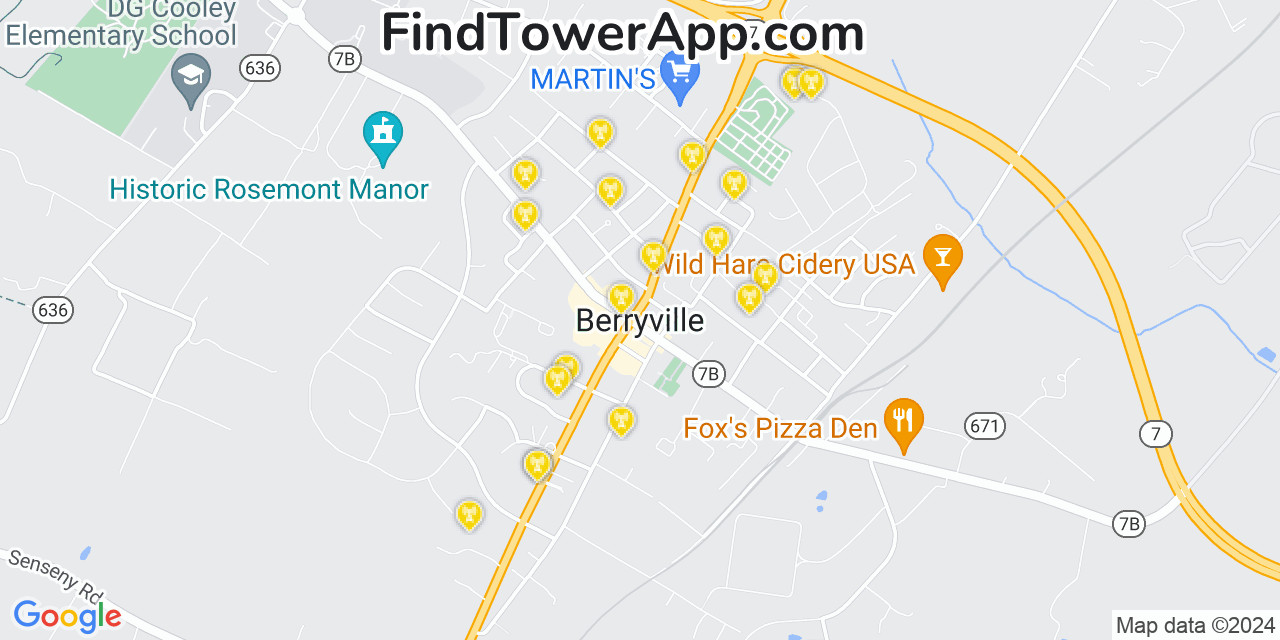 AT&T 4G/5G cell tower coverage map Berryville, Virginia