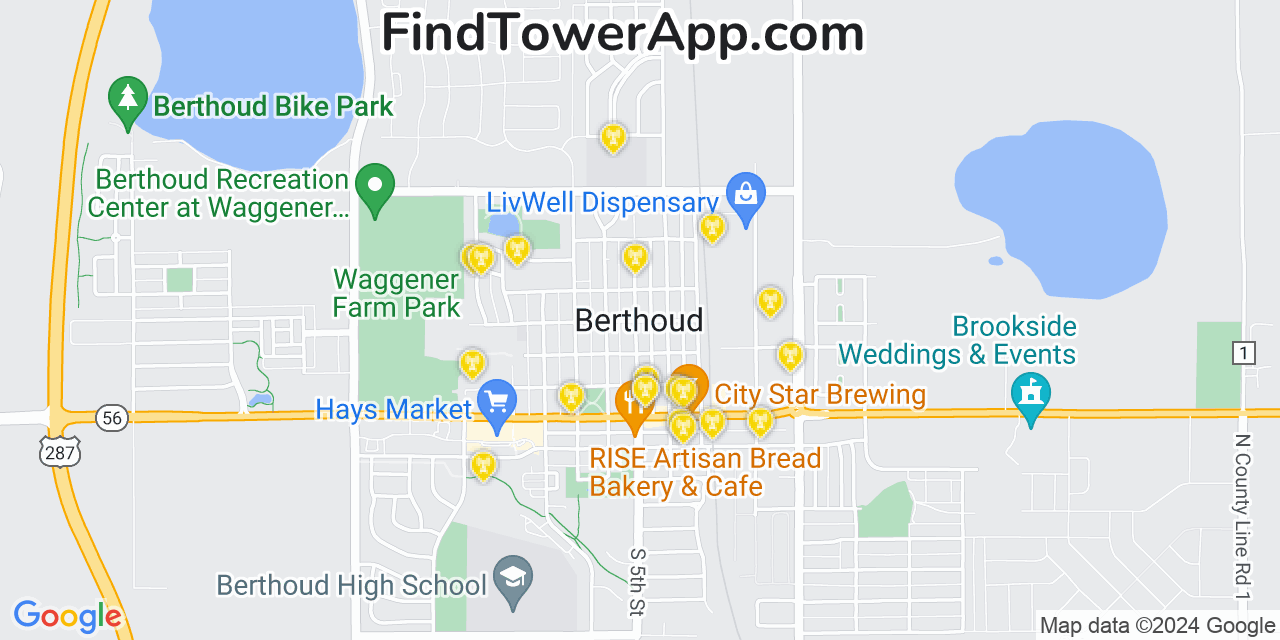 AT&T 4G/5G cell tower coverage map Berthoud, Colorado