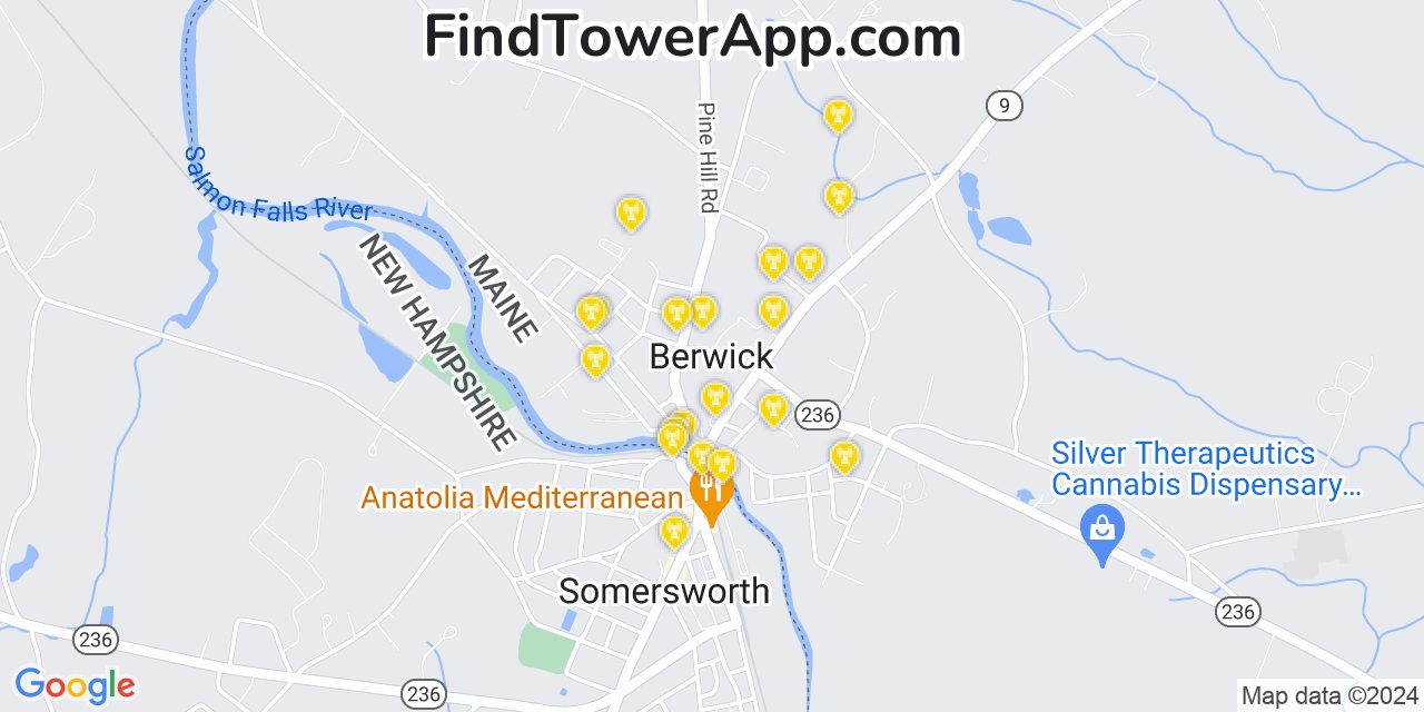 AT&T 4G/5G cell tower coverage map Berwick, Maine