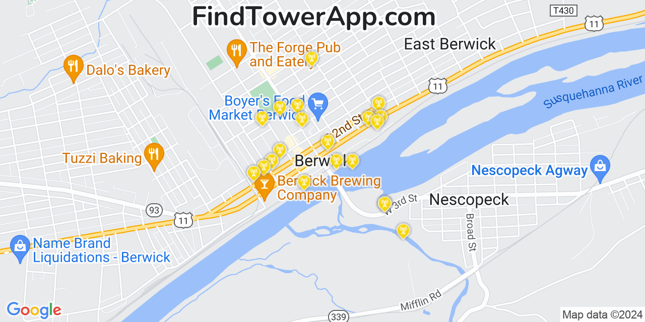 T-Mobile 4G/5G cell tower coverage map Berwick, Pennsylvania