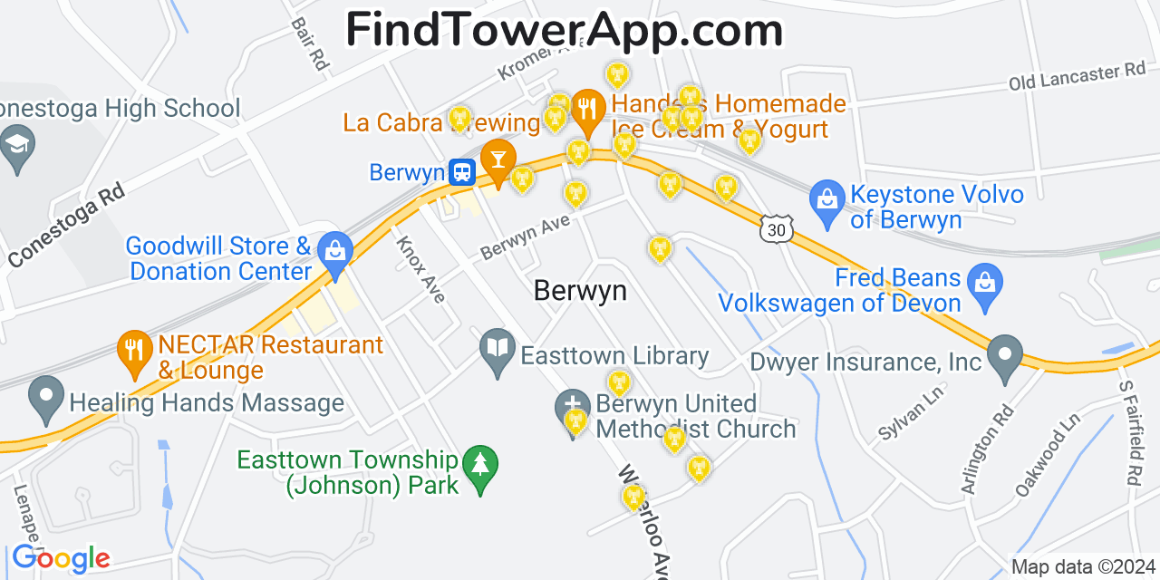 AT&T 4G/5G cell tower coverage map Berwyn, Pennsylvania
