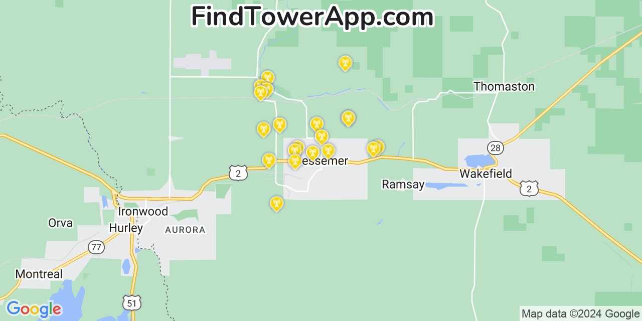 T-Mobile 4G/5G cell tower coverage map Bessemer, Michigan