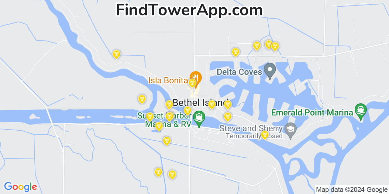 AT&T 4G/5G cell tower coverage map Bethel Island, California