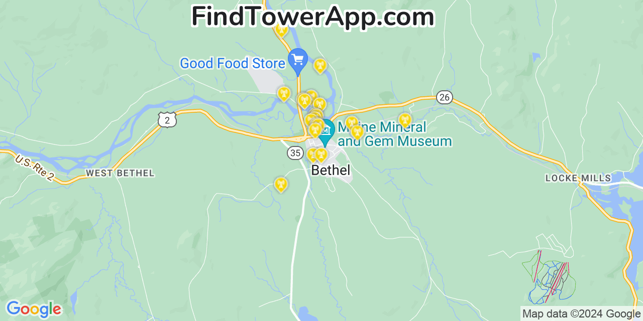 AT&T 4G/5G cell tower coverage map Bethel, Maine