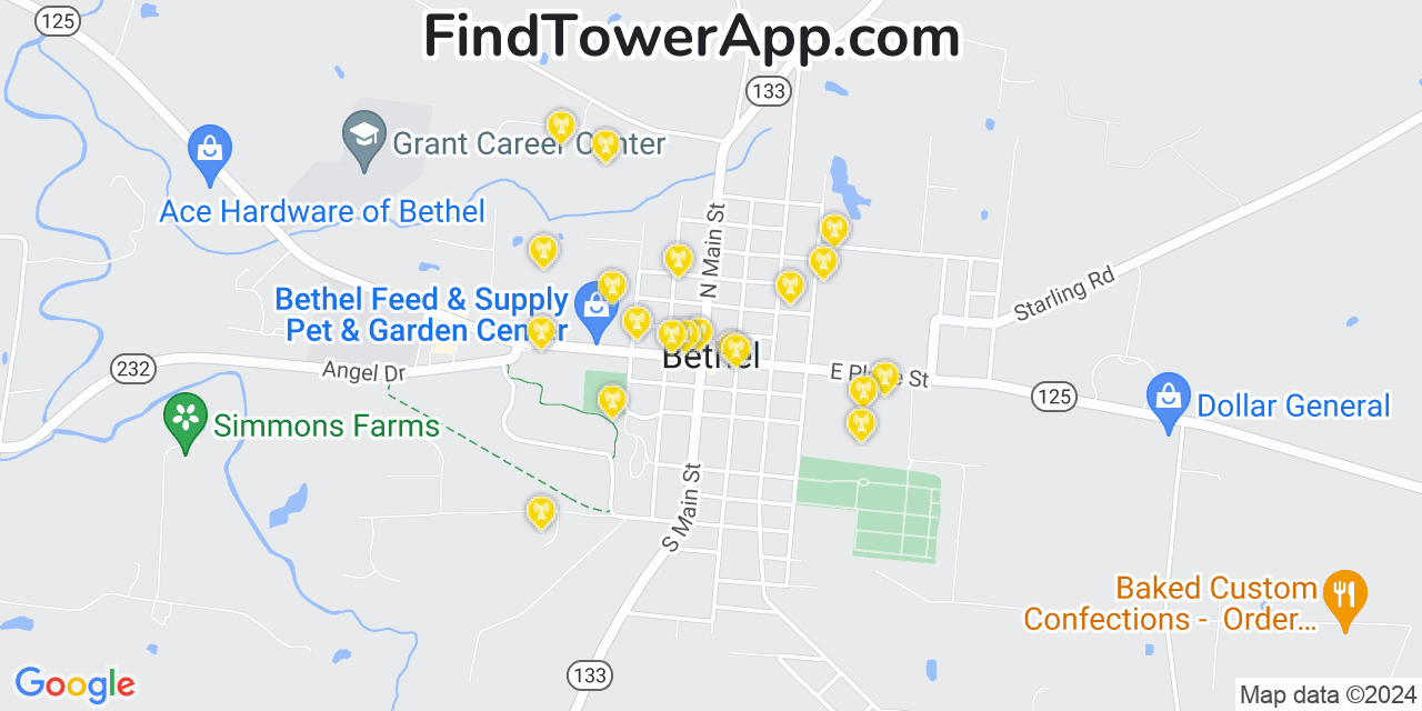 AT&T 4G/5G cell tower coverage map Bethel, Ohio