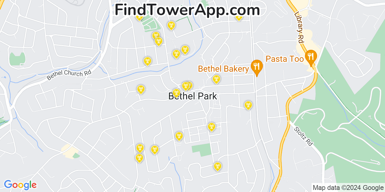 T-Mobile 4G/5G cell tower coverage map Bethel Park, Pennsylvania