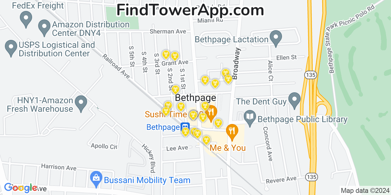 AT&T 4G/5G cell tower coverage map Bethpage, New York