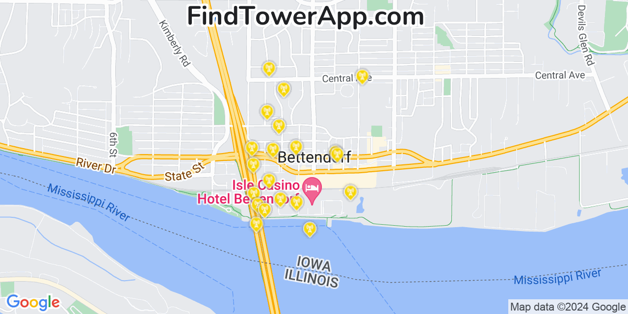 T-Mobile 4G/5G cell tower coverage map Bettendorf, Iowa