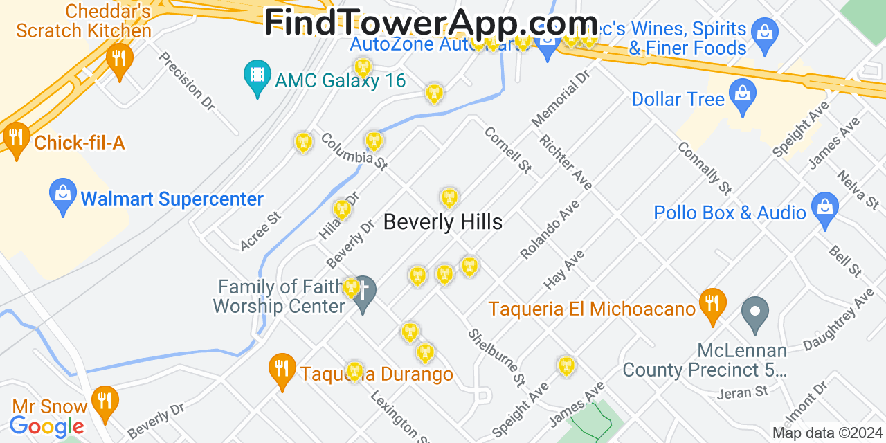 T-Mobile 4G/5G cell tower coverage map Beverly Hills, Texas