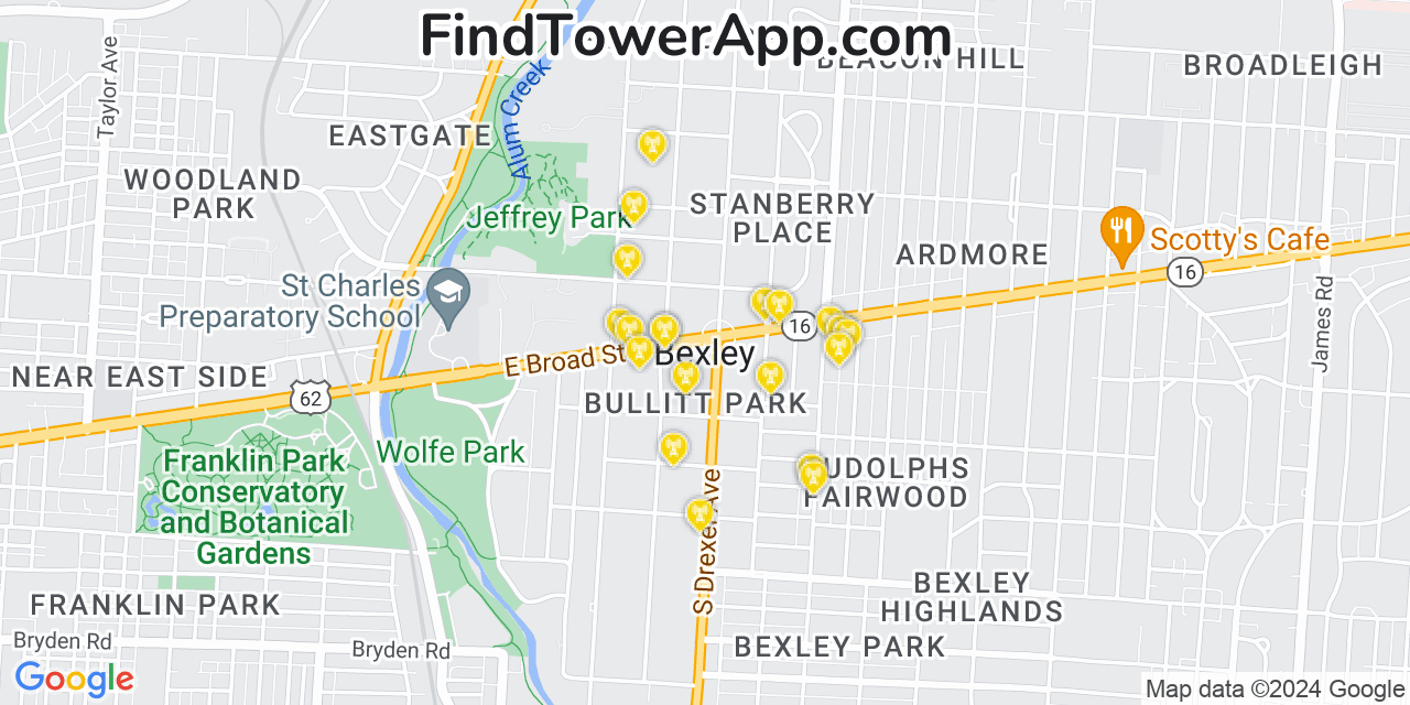 AT&T 4G/5G cell tower coverage map Bexley, Ohio