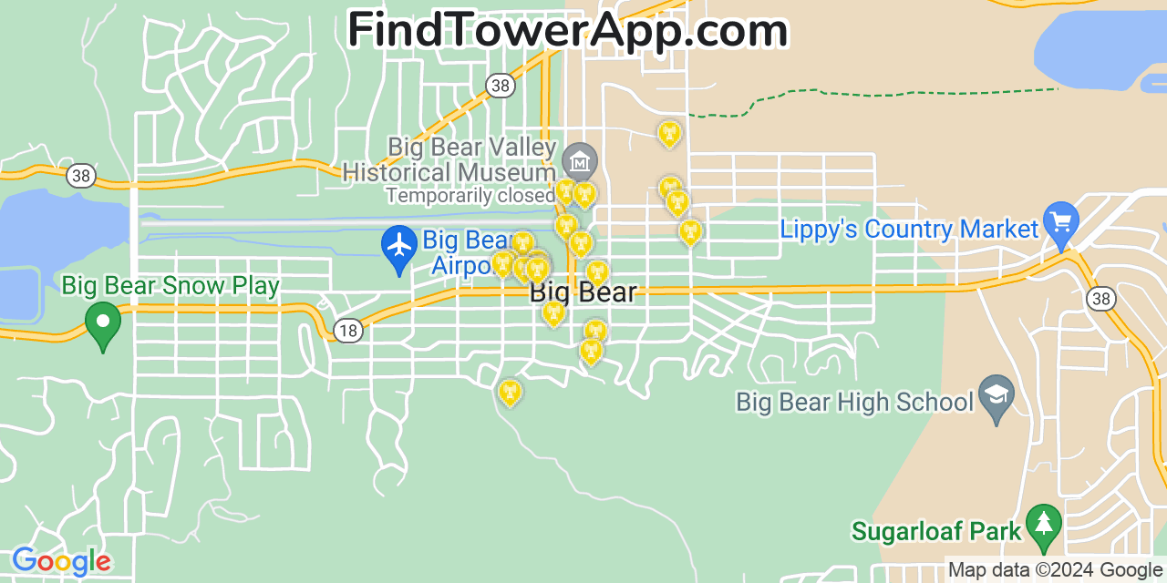 Verizon 4G/5G cell tower coverage map Big Bear City, California