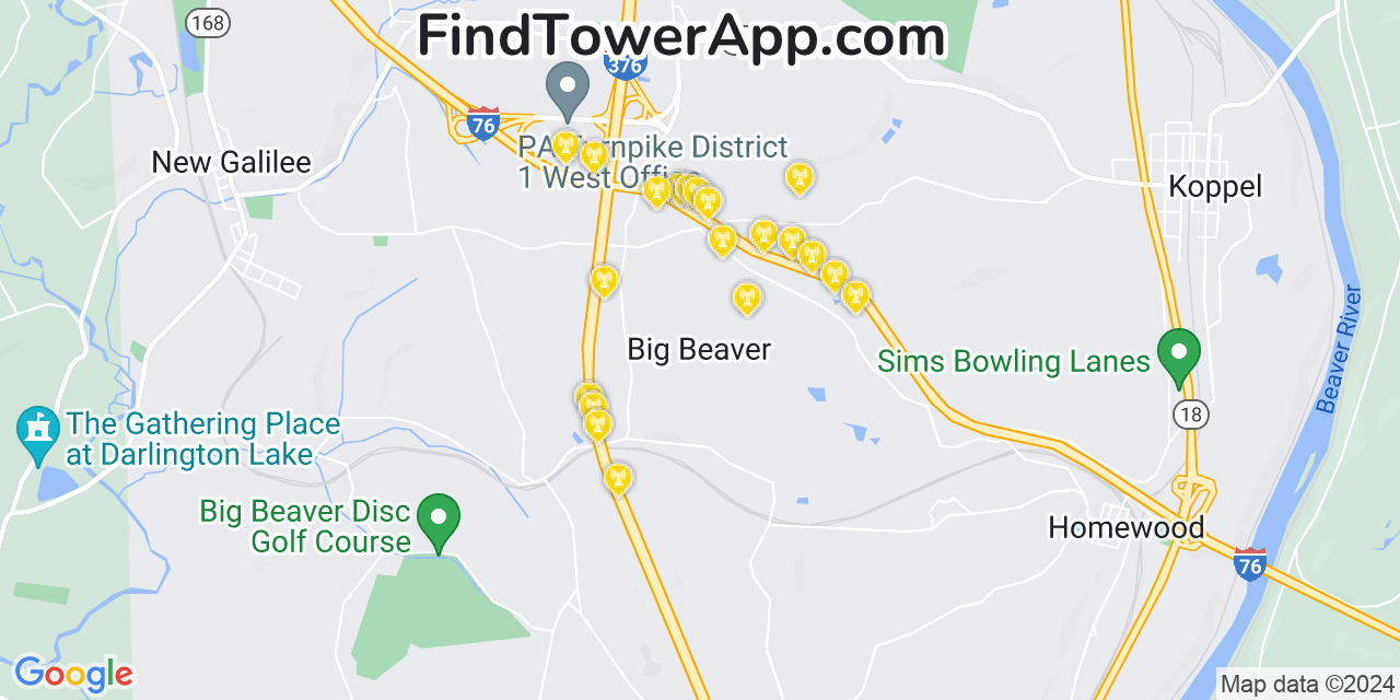 AT&T 4G/5G cell tower coverage map Big Beaver, Pennsylvania