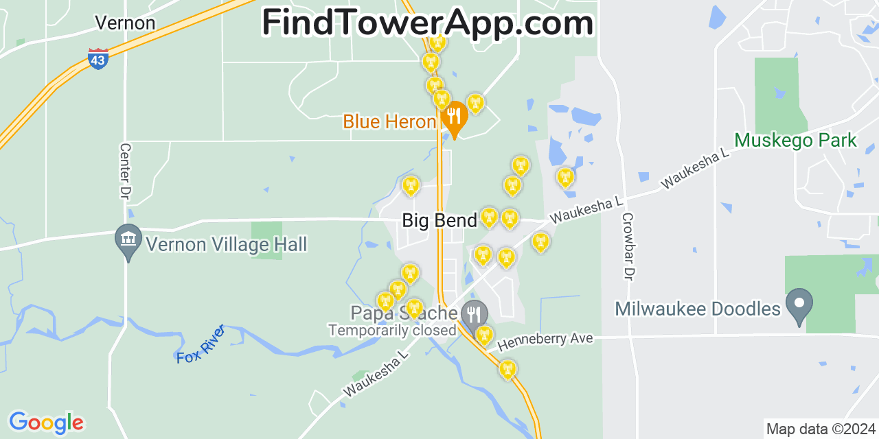 AT&T 4G/5G cell tower coverage map Big Bend, Wisconsin