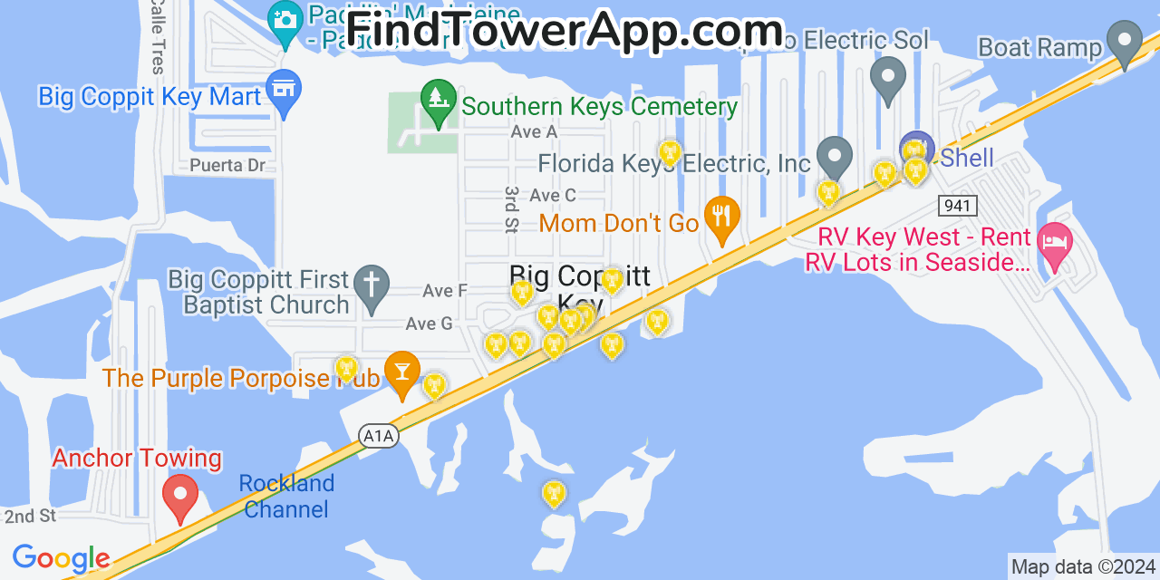 AT&T 4G/5G cell tower coverage map Big Coppitt Key, Florida