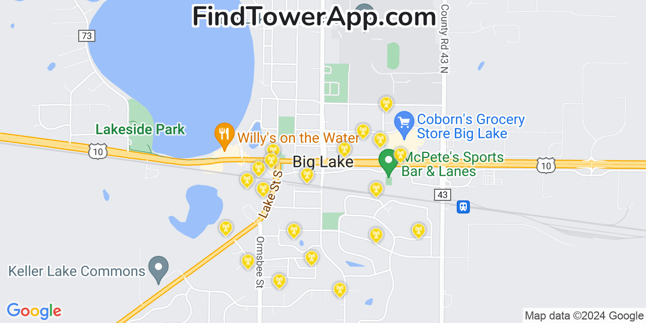 Verizon 4G/5G cell tower coverage map Big Lake, Minnesota