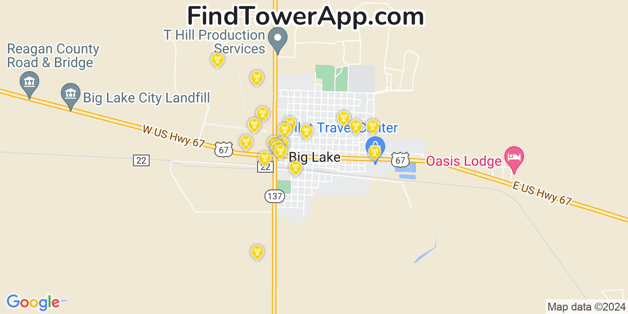 AT&T 4G/5G cell tower coverage map Big Lake, Texas
