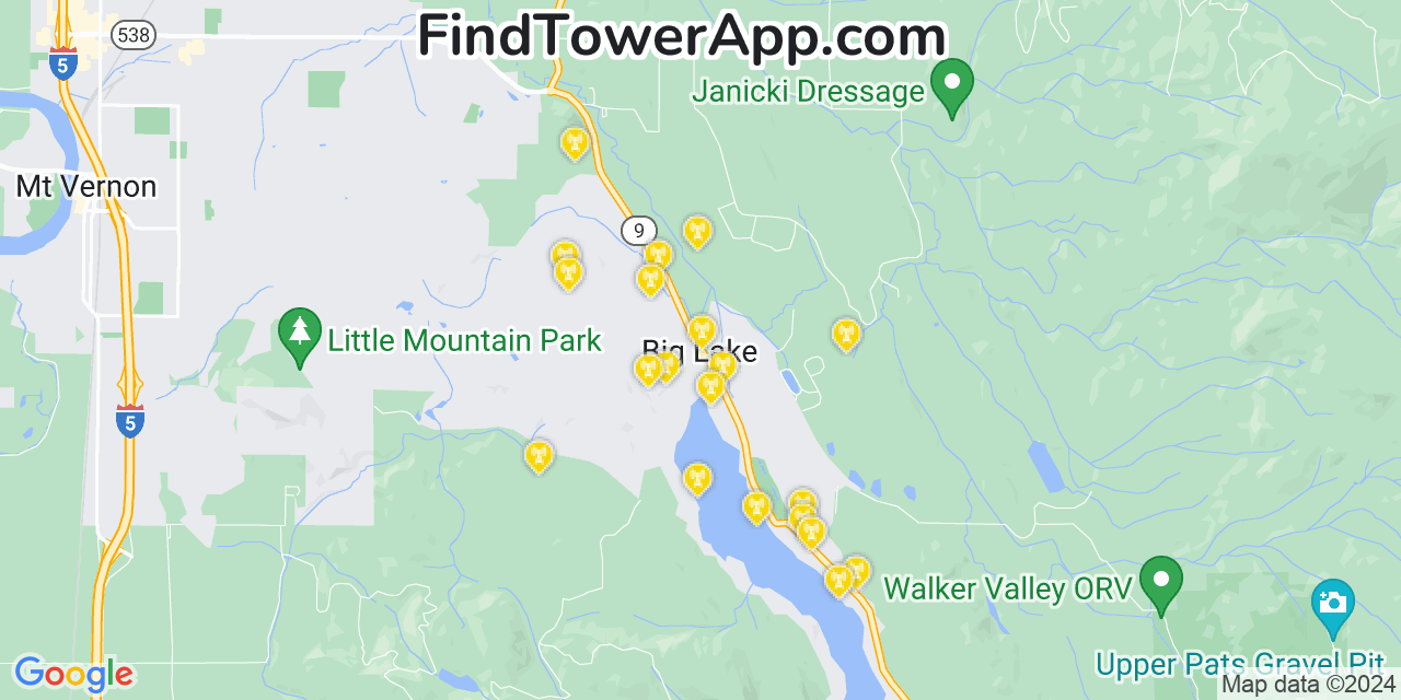 AT&T 4G/5G cell tower coverage map Big Lake, Washington