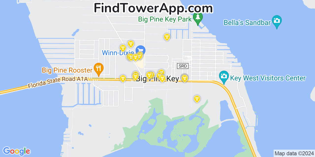 AT&T 4G/5G cell tower coverage map Big Pine Key, Florida