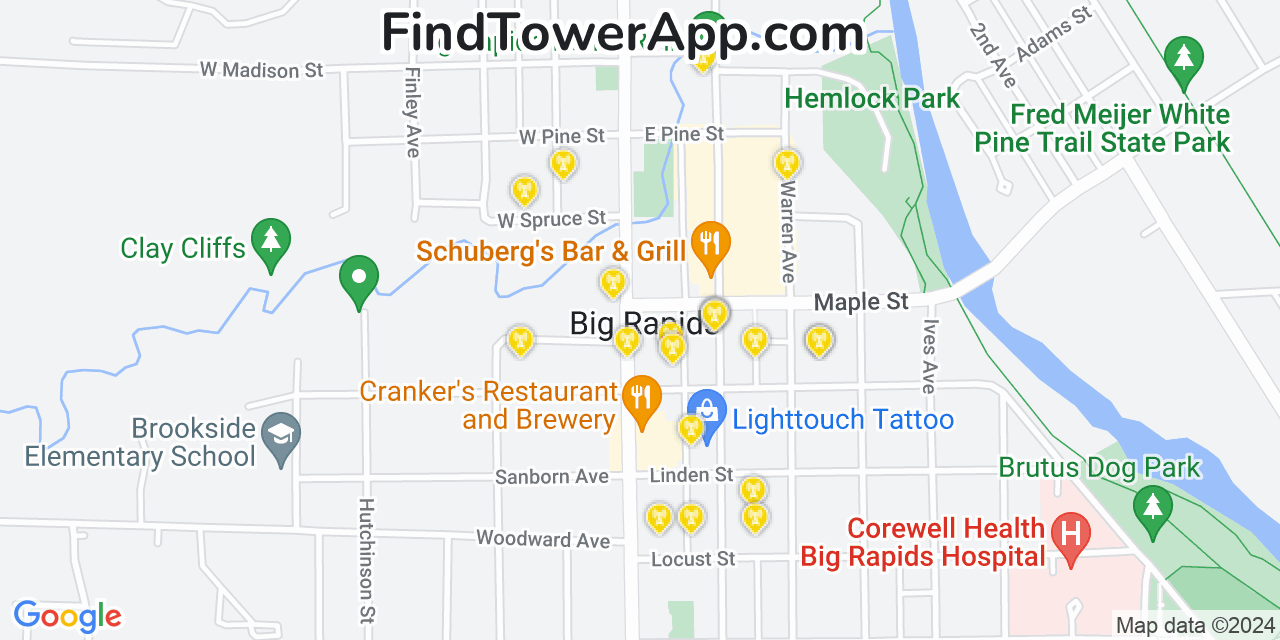 AT&T 4G/5G cell tower coverage map Big Rapids, Michigan