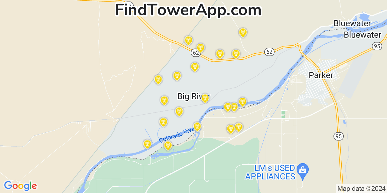 AT&T 4G/5G cell tower coverage map Big River, California