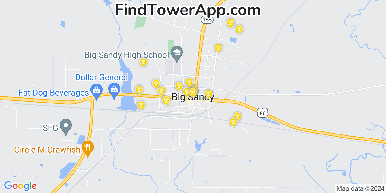 AT&T 4G/5G cell tower coverage map Big Sandy, Texas