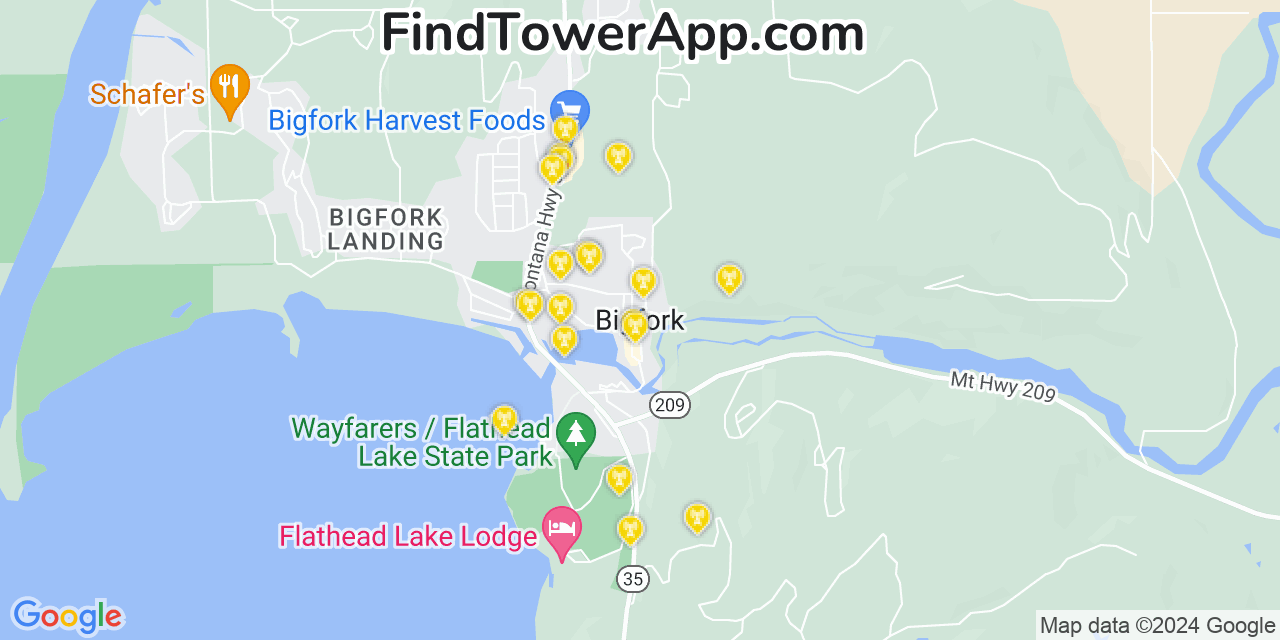 AT&T 4G/5G cell tower coverage map Bigfork, Montana