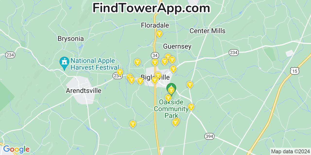 Verizon 4G/5G cell tower coverage map Biglerville, Pennsylvania