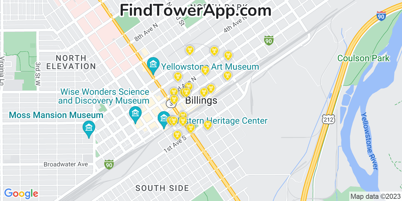 AT&T 4G/5G cell tower coverage map Billings, Montana