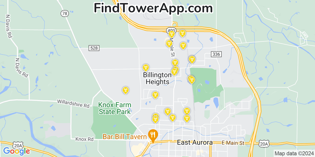 T-Mobile 4G/5G cell tower coverage map Billington Heights, New York