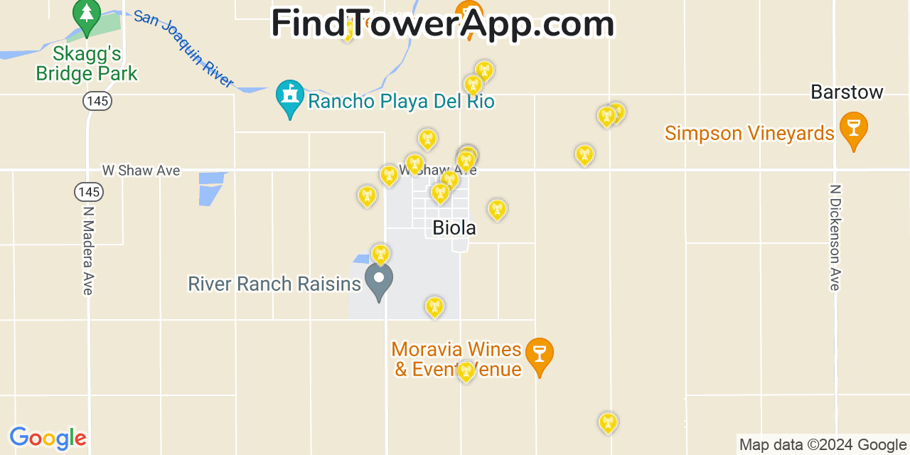 AT&T 4G/5G cell tower coverage map Biola, California