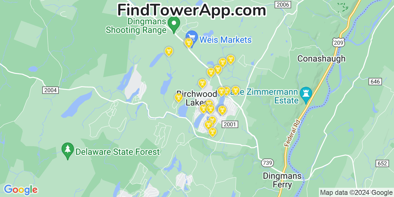 AT&T 4G/5G cell tower coverage map Birchwood Lakes, Pennsylvania
