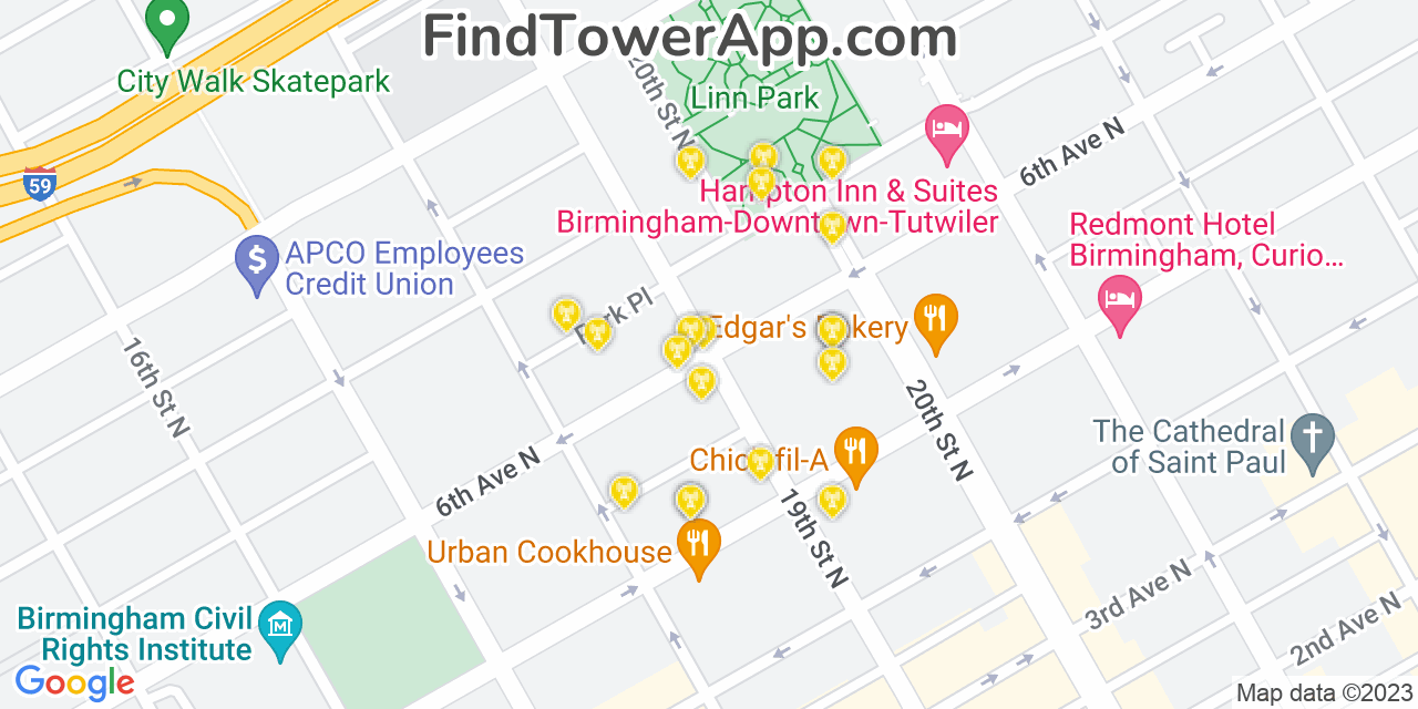 AT&T 4G/5G cell tower coverage map Birmingham, Alabama