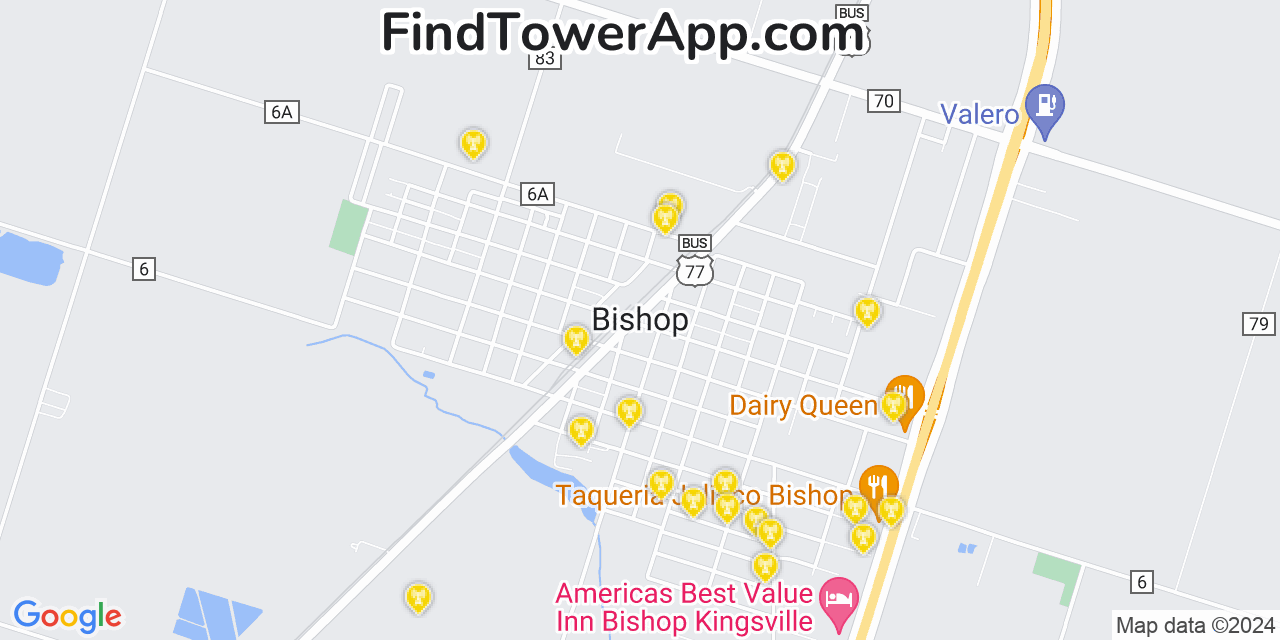 AT&T 4G/5G cell tower coverage map Bishop, Texas