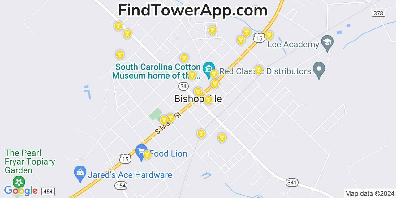 T-Mobile 4G/5G cell tower coverage map Bishopville, South Carolina