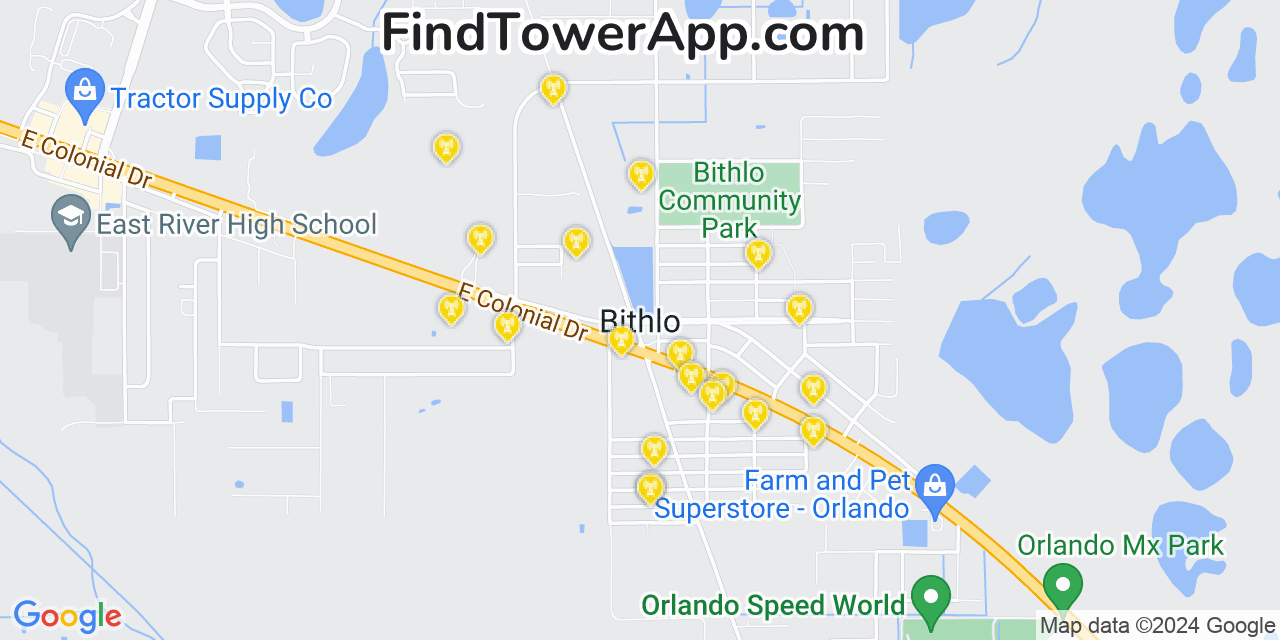 AT&T 4G/5G cell tower coverage map Bithlo, Florida