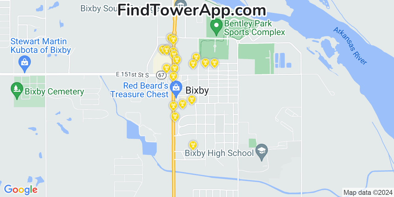 AT&T 4G/5G cell tower coverage map Bixby, Oklahoma