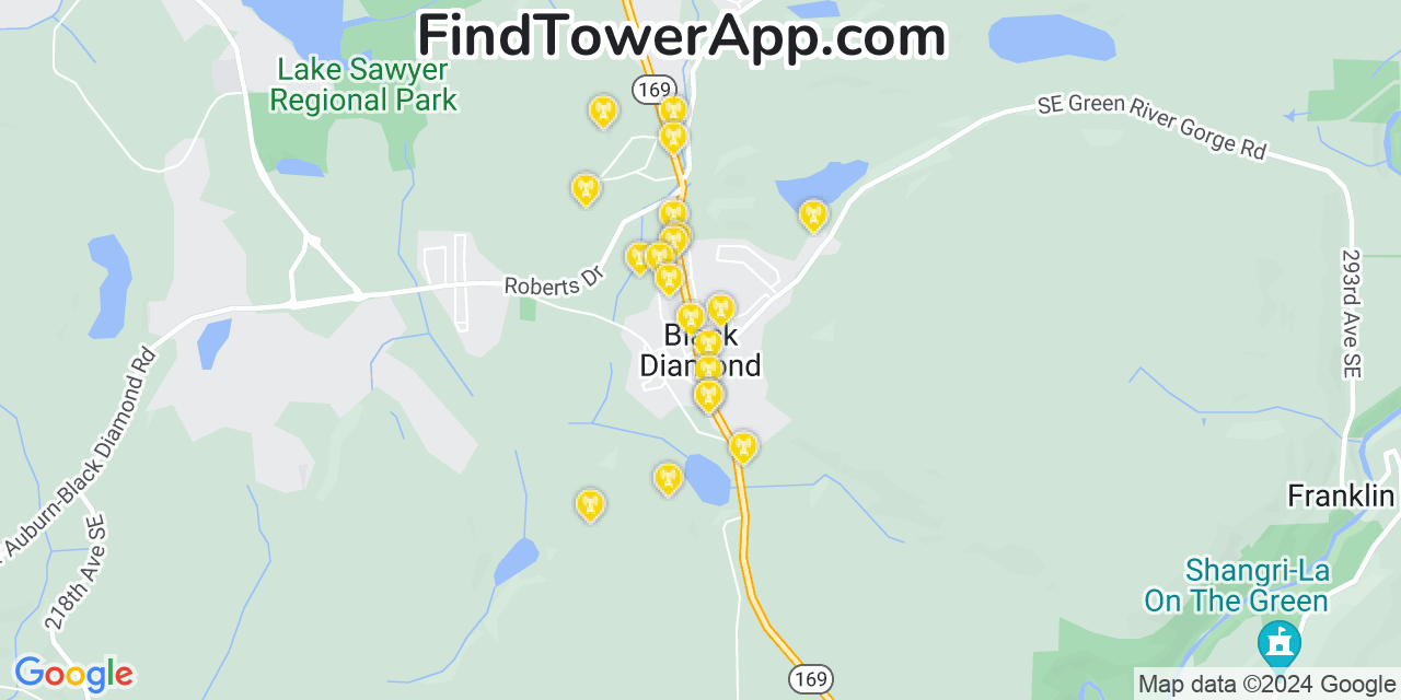 AT&T 4G/5G cell tower coverage map Black Diamond, Washington