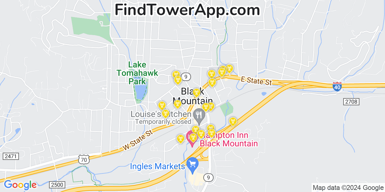 AT&T 4G/5G cell tower coverage map Black Mountain, North Carolina
