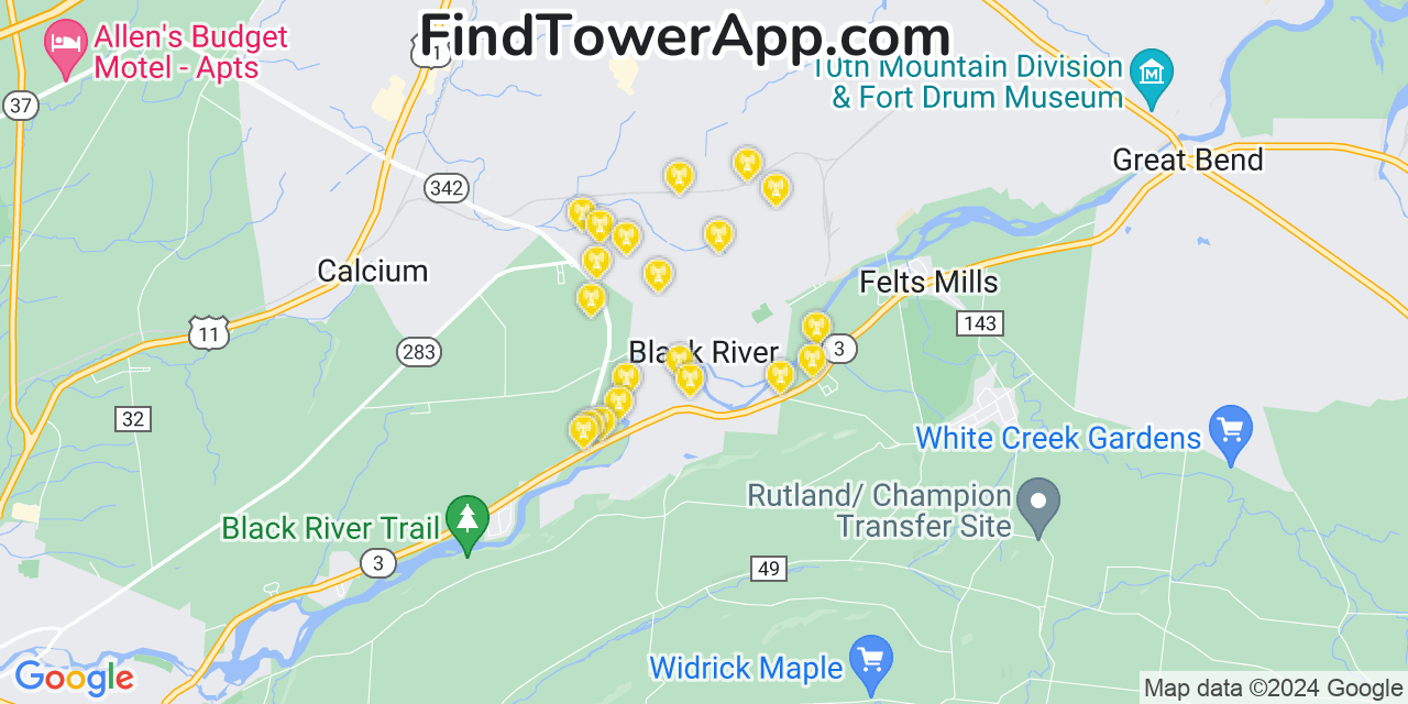 Verizon 4G/5G cell tower coverage map Black River, New York