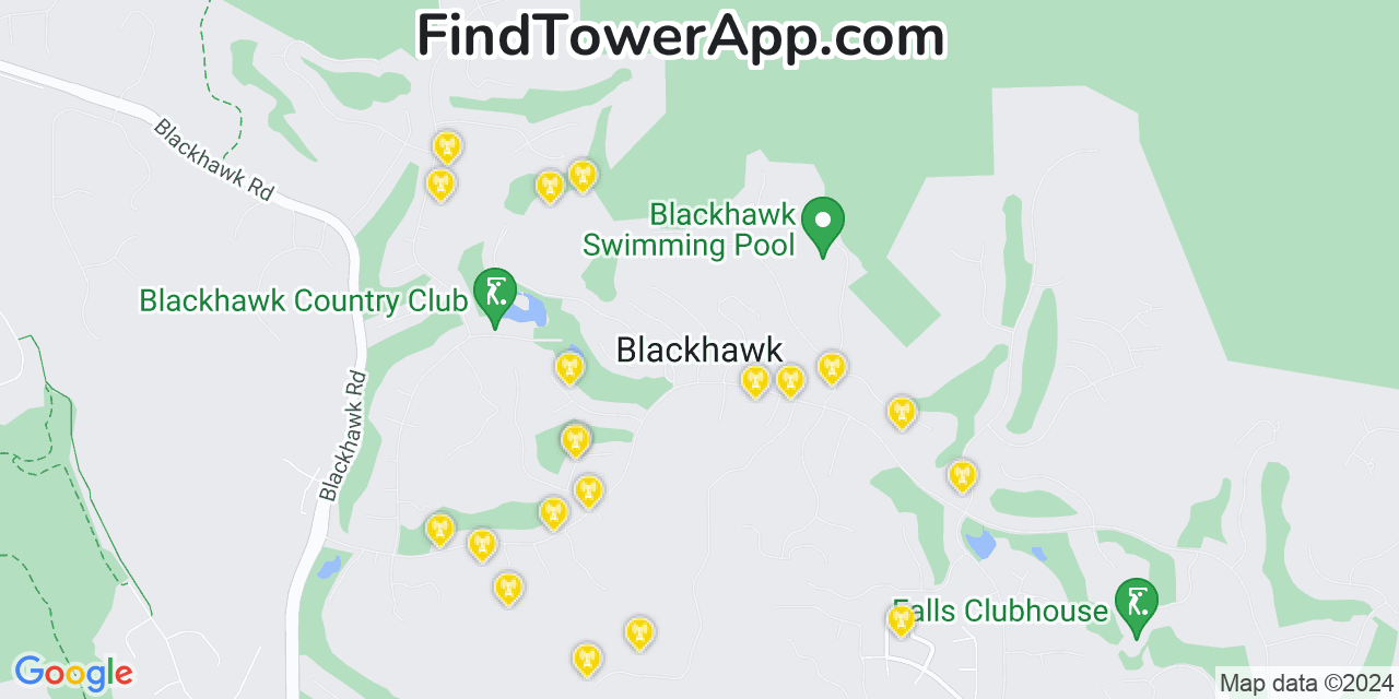 AT&T 4G/5G cell tower coverage map Blackhawk, California