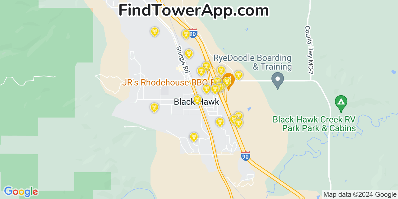 AT&T 4G/5G cell tower coverage map Blackhawk, South Dakota