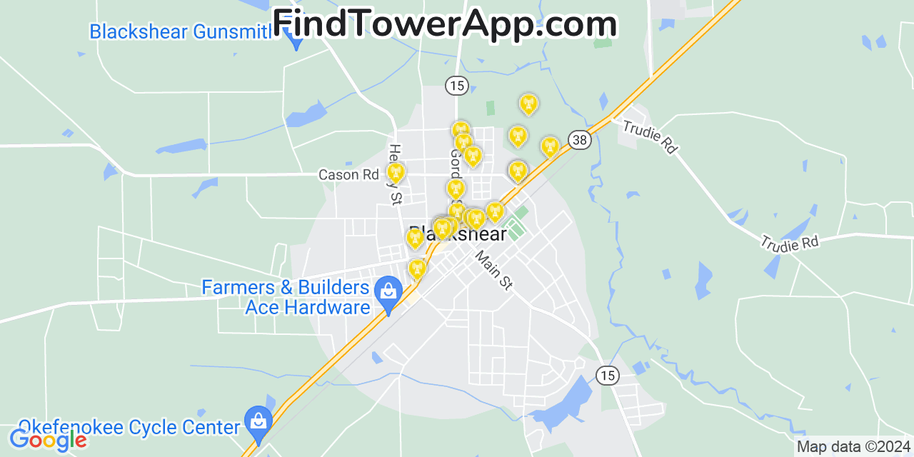 AT&T 4G/5G cell tower coverage map Blackshear, Georgia